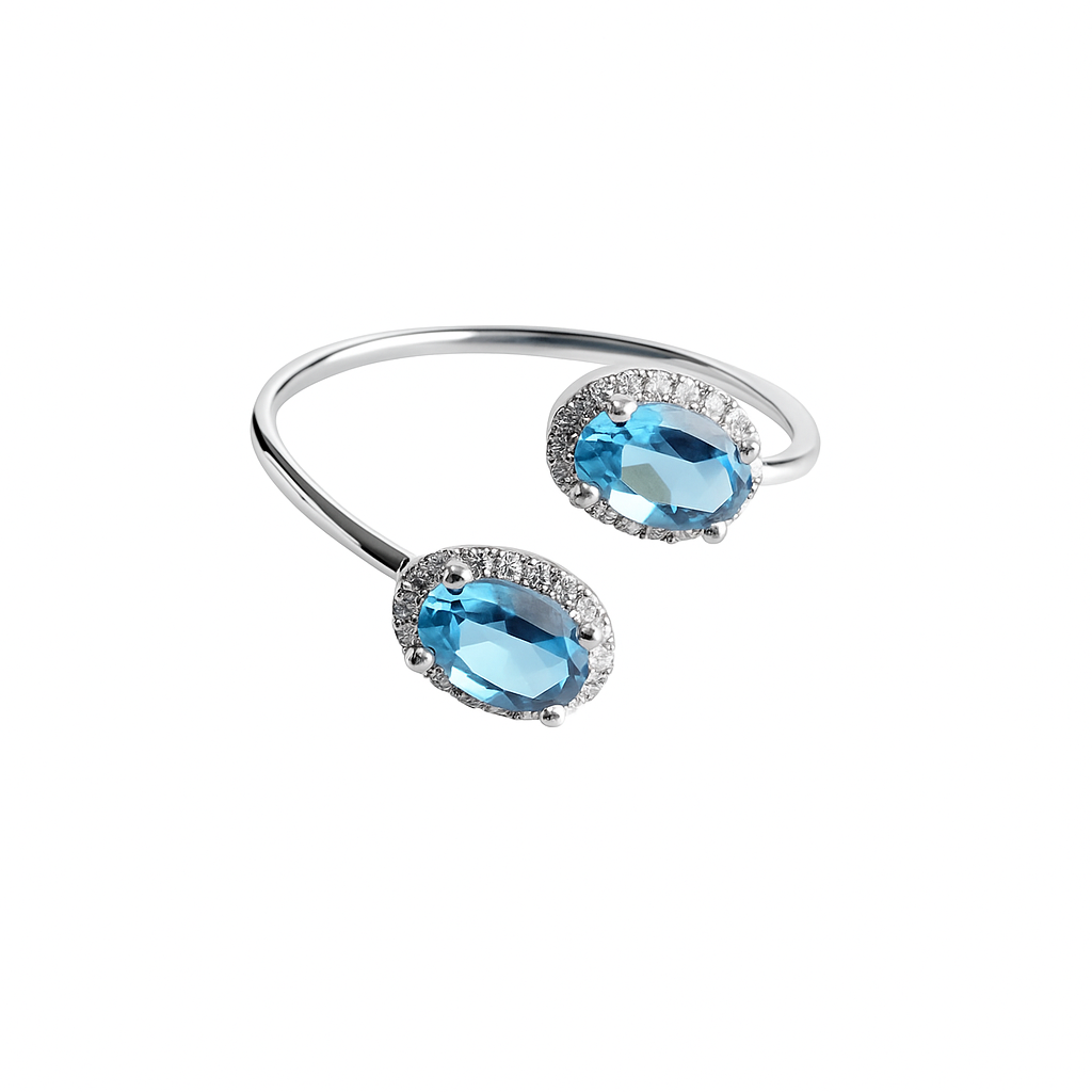 Anillo doble oval con Topacio azul.