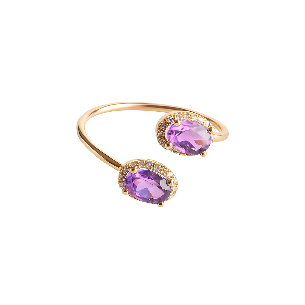 Anillo doble oval con Amatistas y Diamantes