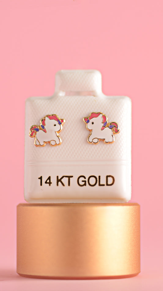 Broquel de unicornio esmaltado en oro amarillo de 14K