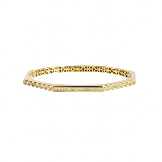 Brazalete octagonal con en oro amarillo 10k y zirconias