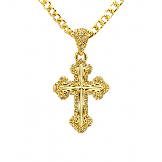 Cruz en oro amarillo 10K con zirconias